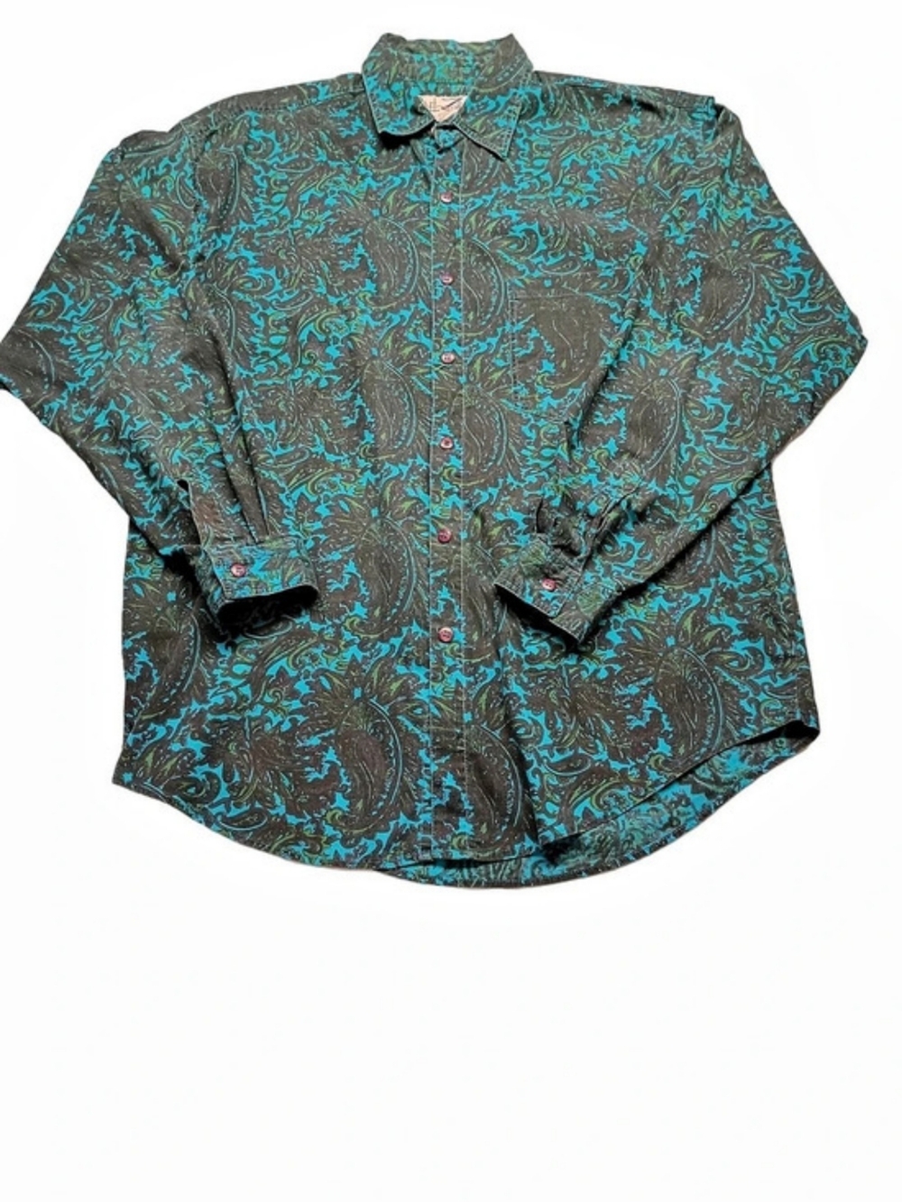 Vintage Code Zero Paisley Button Down Shirt in Blue & Black Size Medium